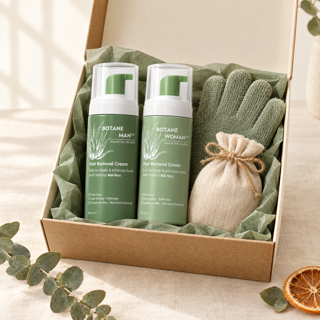 Verdane gift box with Man and Woman bottles, applicator glove and gift pouch